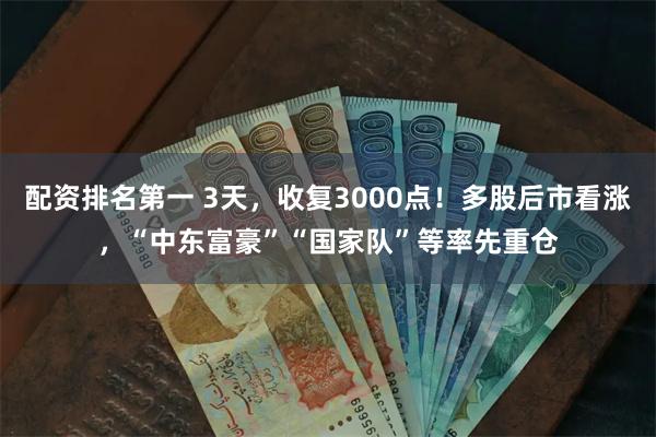 配资排名第一 3天，收复3000点！多股后市看涨，“中东富豪”“国家队”等率先重仓